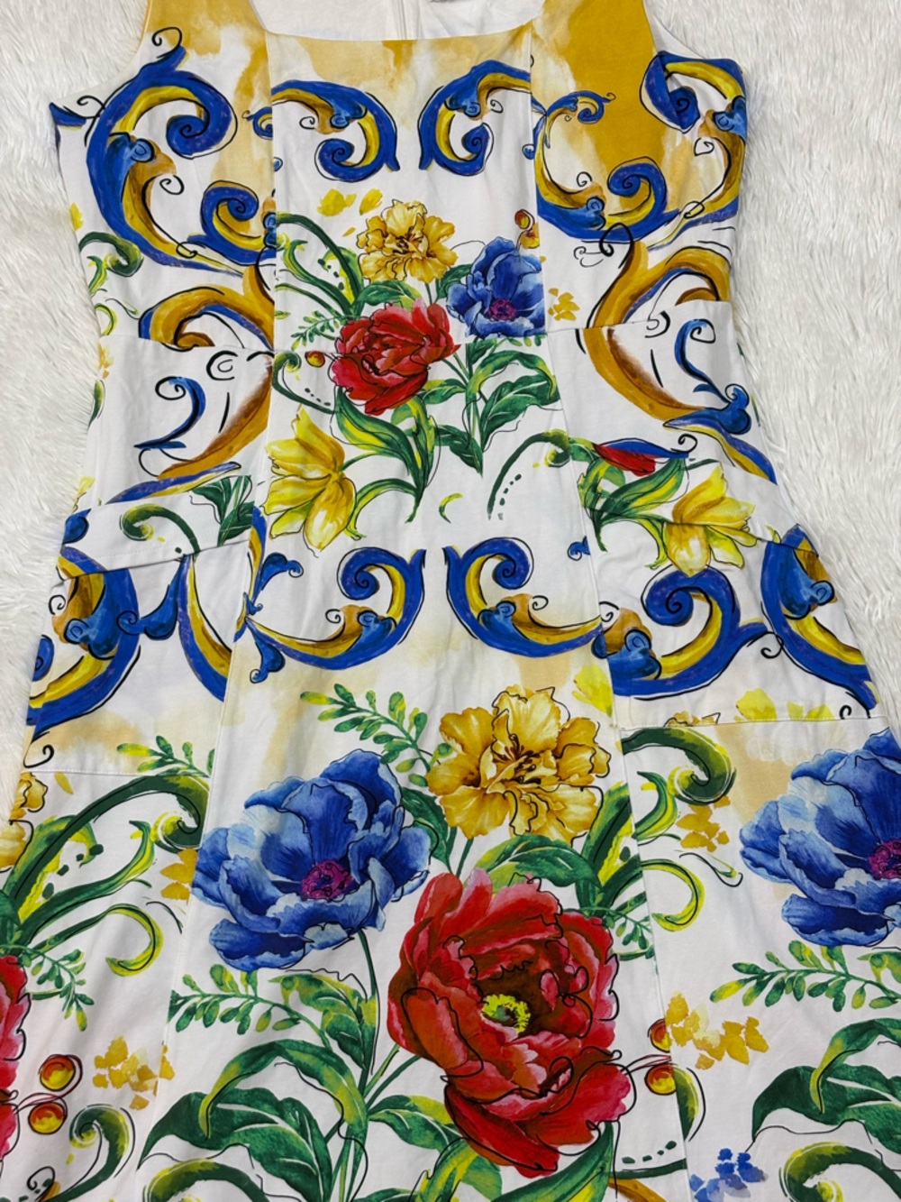 White Floral Midi Skirt with Multicolor Bloom - Picture 7 of 13